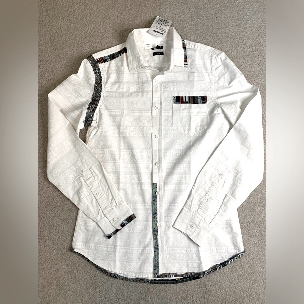 Desigual White Button Shirt 100% Cotton Slim Small NWT